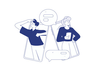 Virtual characters social communication concept business flat vector hand drawn illustration
