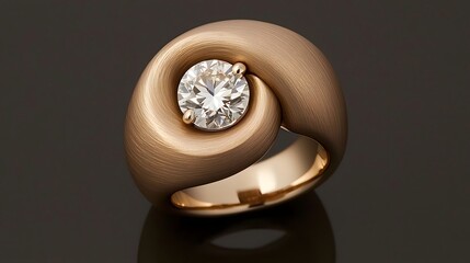 Fototapeta premium Elegant gold swirl ring with a brilliant round cut diamond centerpiece