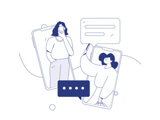 Virtual characters social communication concept business flat vector hand drawn illustration
