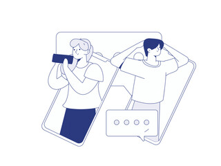 Virtual characters social communication concept business flat vector hand drawn illustration
