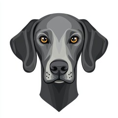 Vector illustration of a dog's head with long ears, gray fur, and amber eyes