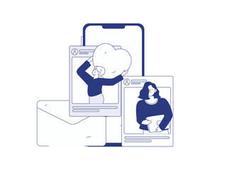 Virtual characters social communication concept business flat vector hand drawn illustration
