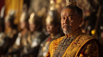 Elderly regal figure in elaborate Chinese-style attire, regal bearing