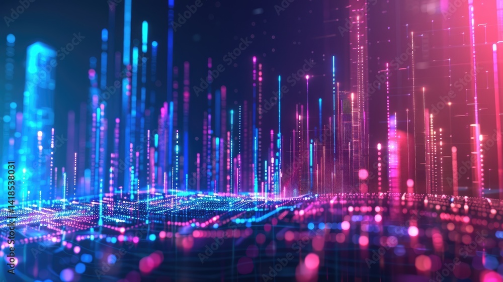 Poster explore a vibrant 3d abstract visualization showcasing dynamic axes and glowing elements. this visua