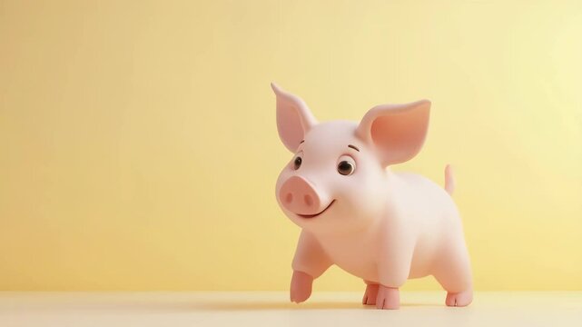 Animated Pig Character Smiling Happily Against Soft Yellow Background
