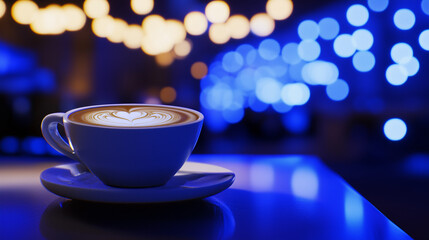 Fototapeta premium Latte art in a ceramic cup, a close-up of creamy coffee perfection, celebrating the craft of barista artistry.