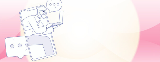 Virtual characters social communication concept business flat vector hand drawn illustration
