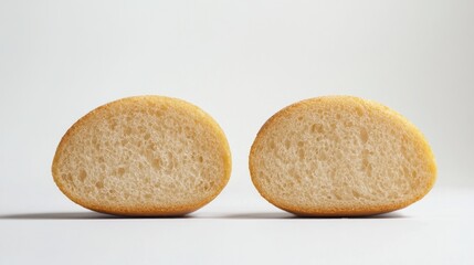 Naklejka premium Freshly Baked Bread Rolls Halved, Showing Soft Interior Texture