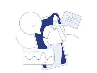 Virtual characters social communication concept business flat vector hand drawn illustration
