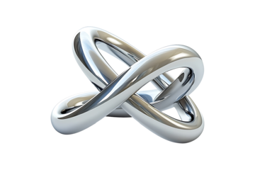 Two crossed silver colored crossed metallic rings isolated on transparent background
