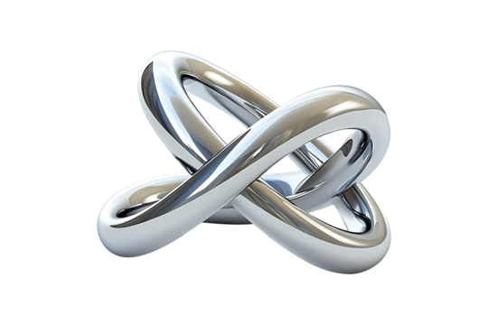 Two crossed silver colored crossed metallic rings isolated on transparent background
