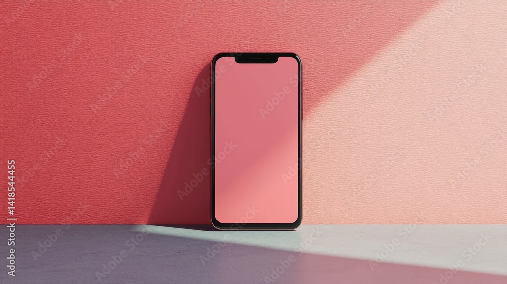 Poster a sleek smartphone standing against a colorful pastel background, creating a modern and minimalistic