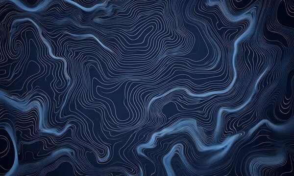  Abstract dark blue lines on the background, a topographic map pattern, in the style of digital art, dark black and indigo, high resolution, intricate details, wide-angle lens,