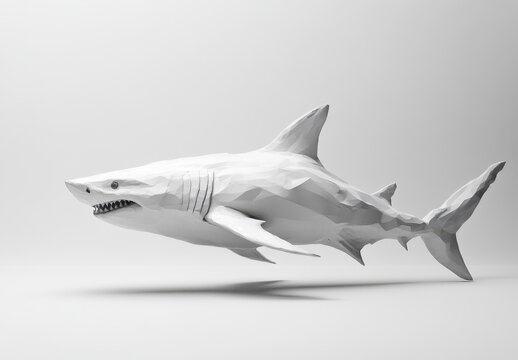 Abstract Low-Poly Shark Model Floating in Minimalist Environment - Powered by Adobe