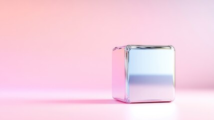Elegant, metallic cube on a pastel background