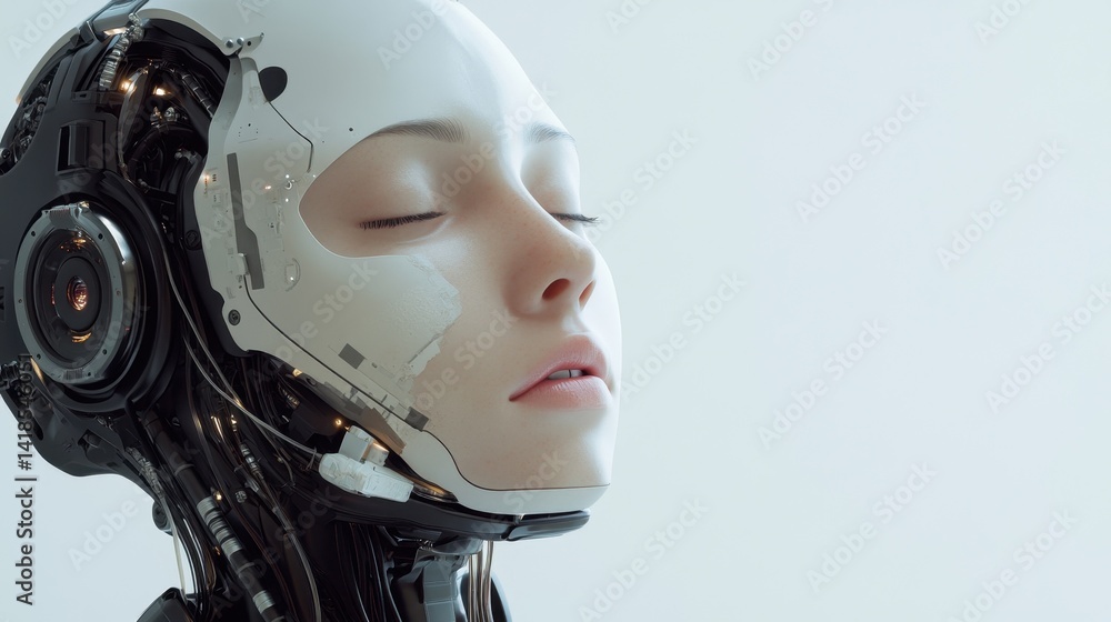 Aufkleber a close-up portrait of a futuristic humanoid robot, showcasing advanced design and serene expression