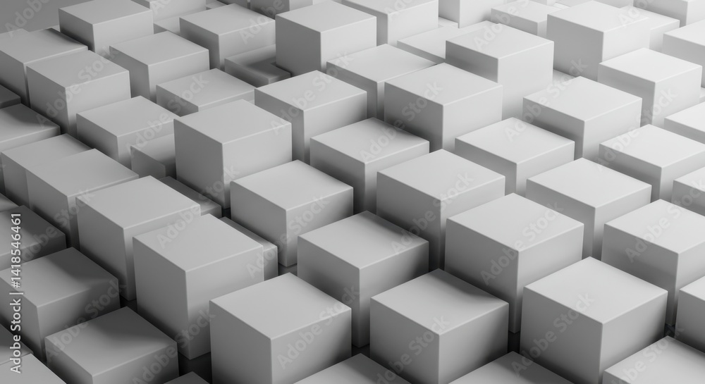 Poster abstract 3d render of gray cubes in a geometric pattern: a study in texture and form