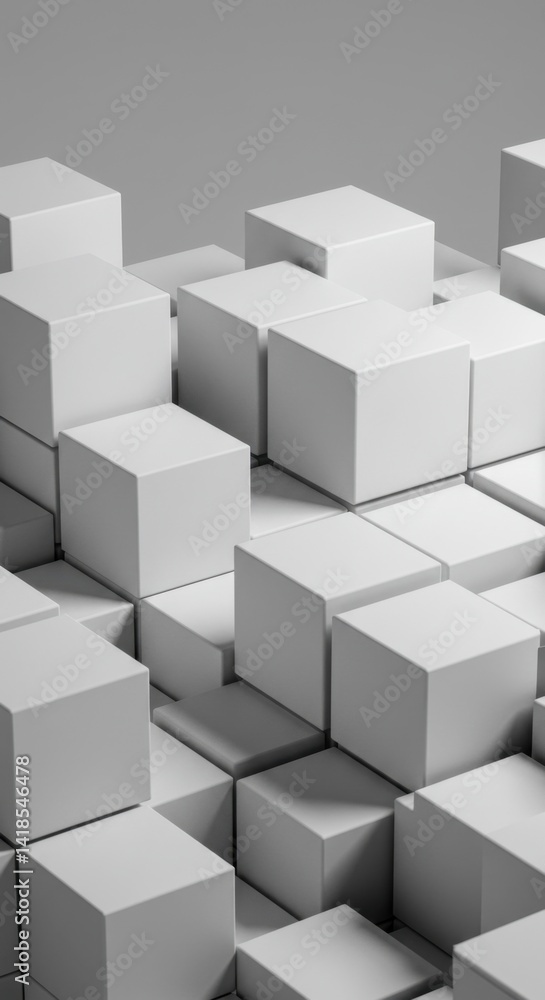 Poster abstract 3d render of interlocking white cubes minimalist geometric background design modern archite
