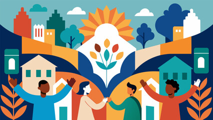 As the paint spreads across the wall it seems to bring the community closer together each brushstroke representing a small piece of the whole.. Vector illustration