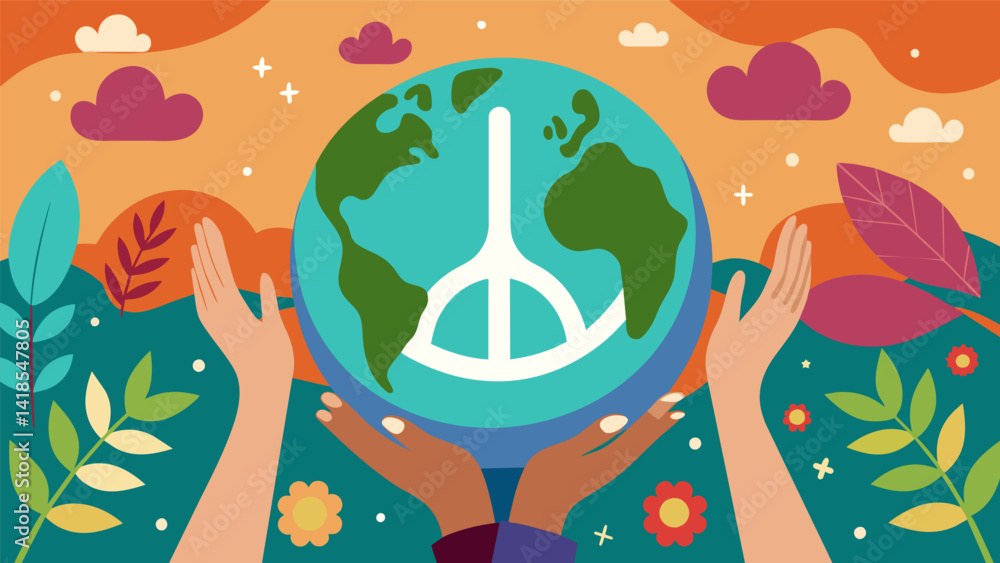 Aufkleber a bold and powerful message of peace is conveyed through a mural of hands holding the earth emphasiz