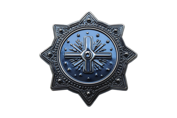 Police metal badge isolated on transparent background
