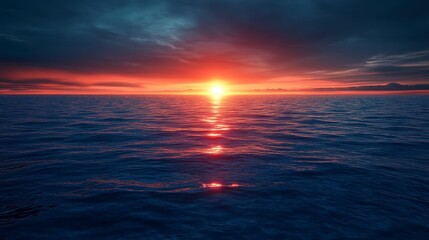 Fototapeta premium Serene Sunset Over Calm Ocean Waters with Dramatic Sky Colors