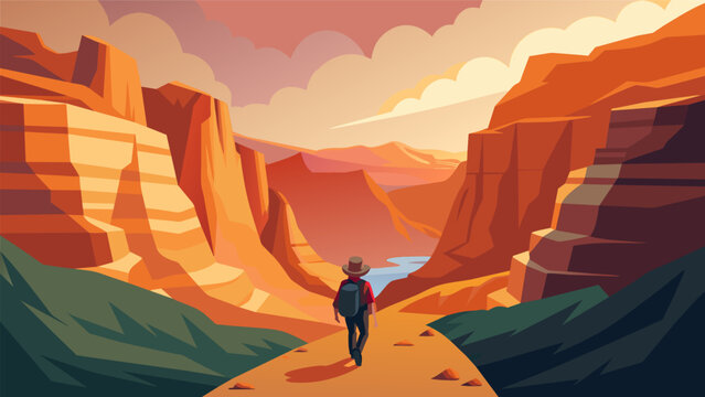 Immerse yourself in the rugged beauty of a canyon as your virtual guide leads you on a thrilling hike through its rocky twists and turns.. Vector illustration