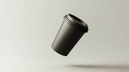 An Isolated Black Coffee Cup With Lid Floating Gently In Air