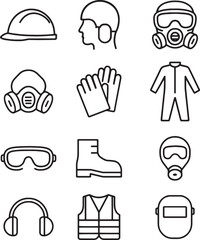 Set of Work safety protective clothing icon