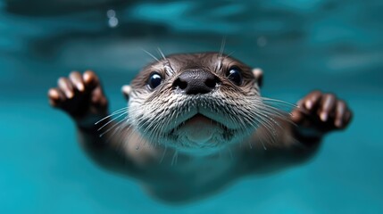 Cute otter swimming underwater
