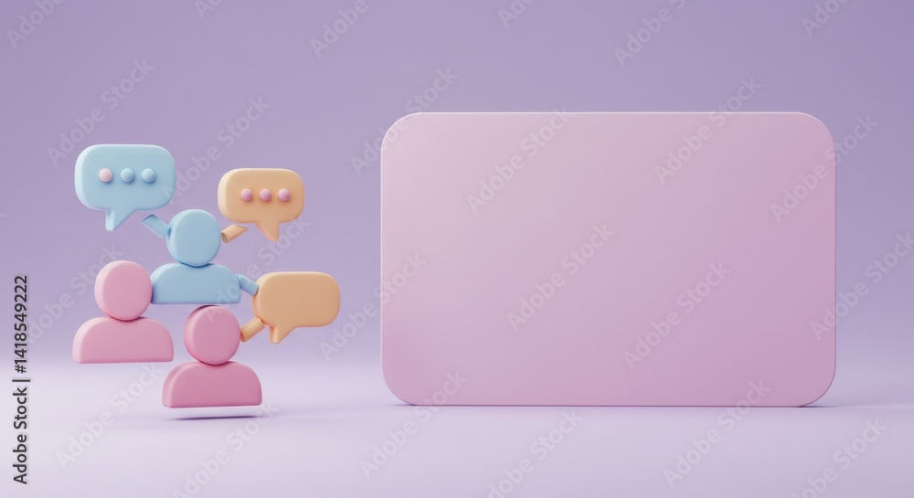 Poster communication network pastel 3d render social media connection interactive digital platform