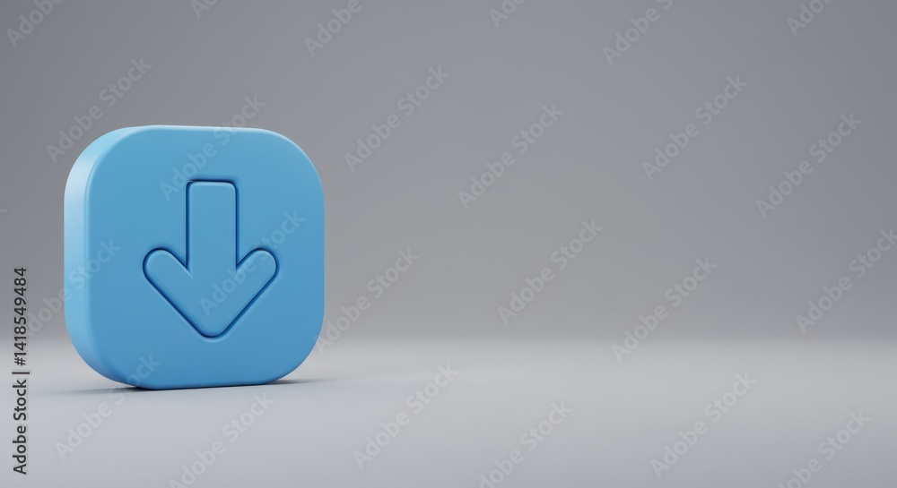 Aufkleber 3d render of a blue download button icon on a gray background minimalist digital design element