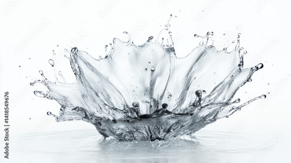 Poster dynamic water splash creating beautiful patterns on white background