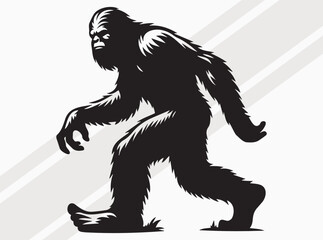 Fototapeta premium Silhouette of Bigfoot in Black Ideal for Outdoors Adventure and Cryptid Lovers
