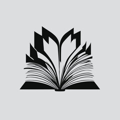 Black Silhouette Book Icon with Open Pages, Vector Style, Isolated on Transparent Background, Perfect for Literature and Education Themes