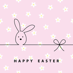 Spring  Easter card with flowers and Easter bunny