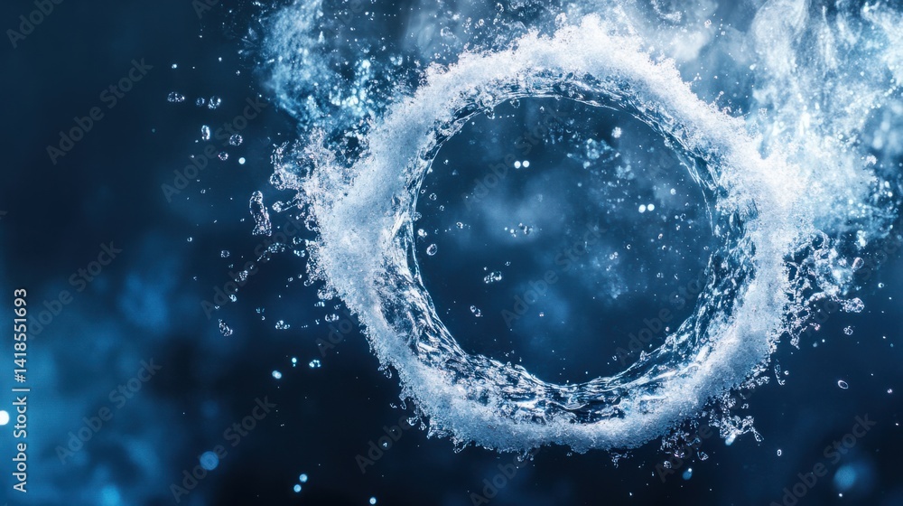 Poster circular water splash creating dynamic ring shape against dark background