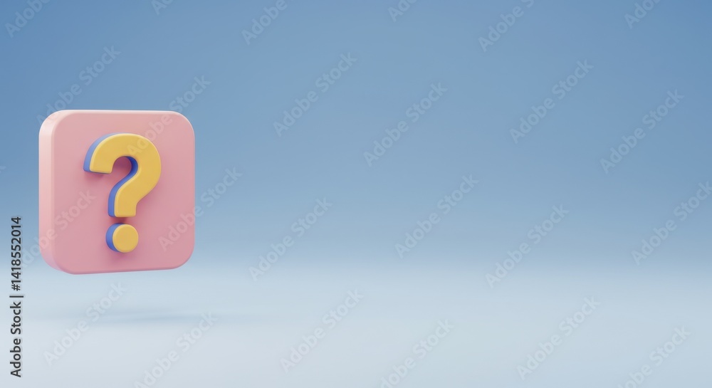 Aufkleber 3d render of a question mark icon on pink square against a light blue background: a visual represent