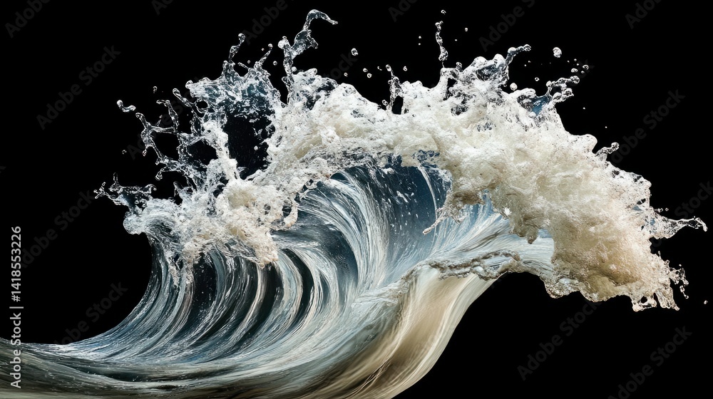 Poster captivating ocean wave with splashes and motion on black background
