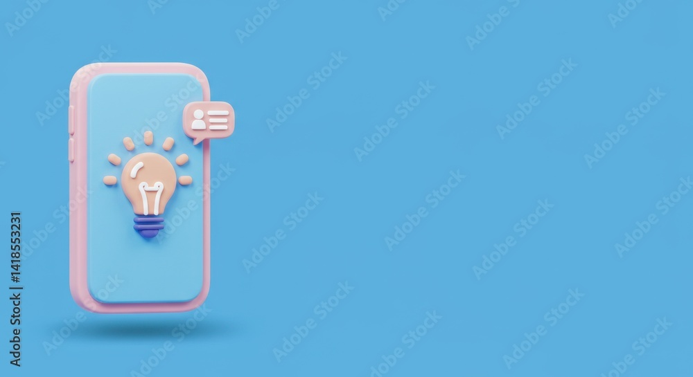 Aufkleber innovative mobile app idea conceptualization lightbulb on smartphone screen 3d render