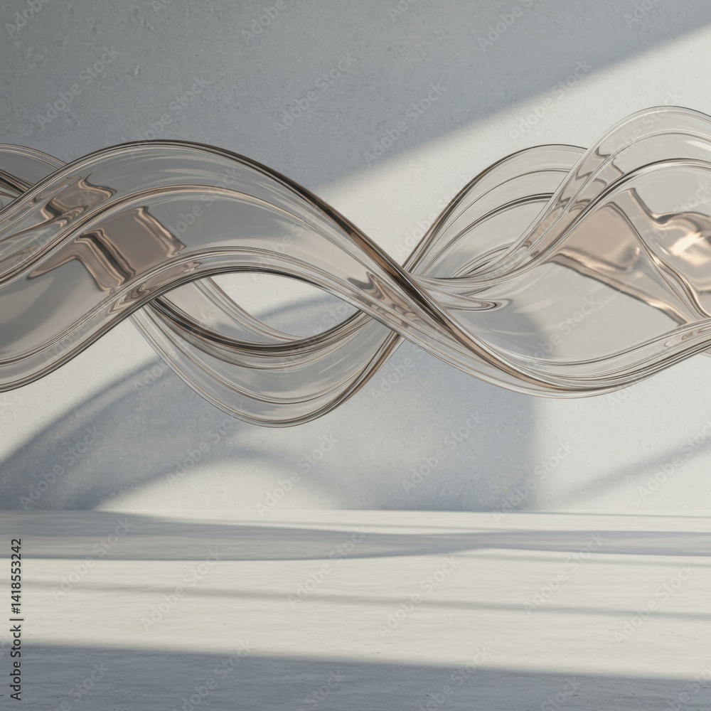 Poster abstract glass wave forms in a minimalist setting: a study in light and transparency