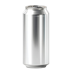 Sleek, silver beverage can with a modern design, perfect for a refreshing drink on a hot day. Studio shot on a black background.