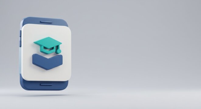 Mobile App Icon Design Graduation Cap and Degree on Smartphone Screen for Online Education