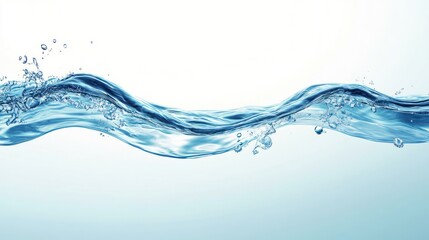 Pure water wave, splashing, white background, clean, advertisement