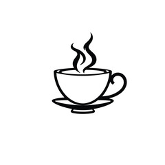 Clean lines teacup logo a black silhouette of a teacup and steam, in a geometric style. The logo is centrally positioned on a white background, exhibiting perfect symmetry and visual clarity