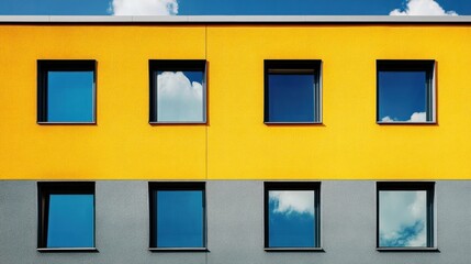 Modern Building Facade with Yellow and Gray Walls and Windows