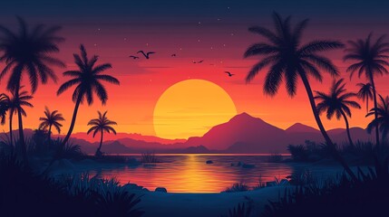 Summer tropical background Illustration AI Generative