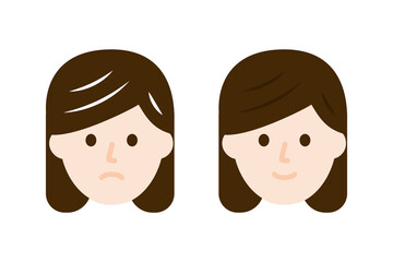 Woman with grey hair before and after. Beauty, care, aging, hairstyle, treatment concepts. Flat vector people character design isolated illustration.