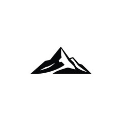 Minimalist black silhouette mountain peak logo icon, vector style. Solid black shape, geometric shapes, clean lines, isolated on a white background. 