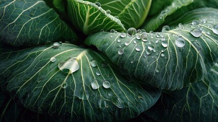 Fototapeta premium Captivating cabbage leaves garden hyperrealistic photograph natural setting vertical view visual art